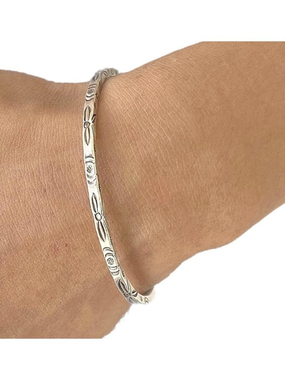 Delicate Sterling Silver Boho Floral Cuff Bracelet, Adjustable Handmade Bangle
